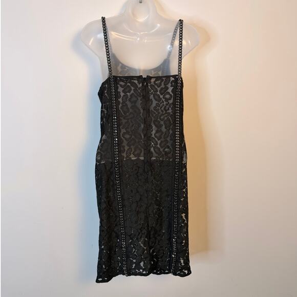 AllSaints Black Lace Chain Detail Cocktail Dress Size US 4 - Picture 4 of 9